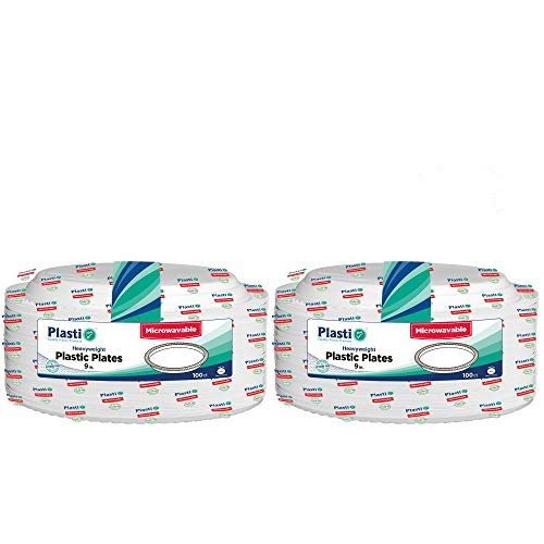 [200 Count] Plasti Plus Disposable Plastic White 7 Inch Heavy Weight Dinner Plates, Great For Weddings, Home, Office, School, Pa