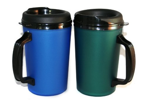 Gama Electronics 2 Thermoserv Foam Insulated Coffee Mug 20 Oz W/Lids (1) Blue & (1) Green