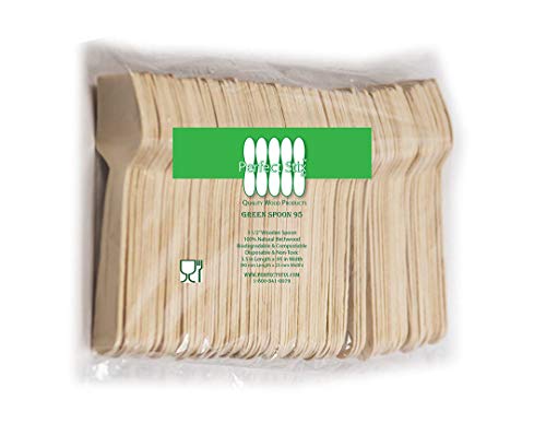 Perfect Stix - Green Spoon 95-100Ct Green Spoon 95- Wooden Square Compostable Cutlery Taster Spoon With Concave, 3-1/2'' Length,