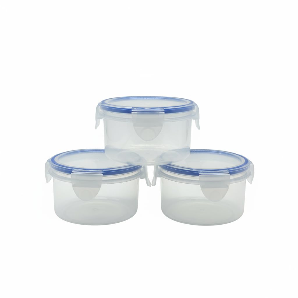 Grihasthi Store Airtight Round Plastic Mini Container Set  3 Pieces (100 Ml Each) | Bpa Free | LeakProof | Microwave Safe | Id