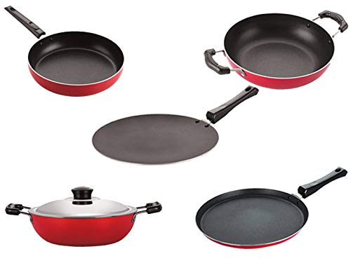 Nirlon NonStick Cookware Kitchen Cooking Essential Combo Set Of 5 Pieces (26_Ct_Kd12_Dkdb_Ft11_Fp12)