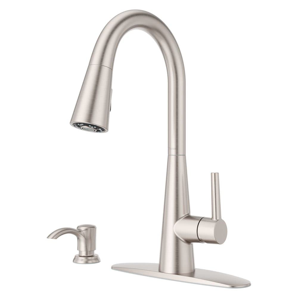 Pfister Barulli Kitchen Faucet With Pull Down Sprayer And Soap Dispenser, Single Handle, High Arc, Spot Defense Stainless Steel