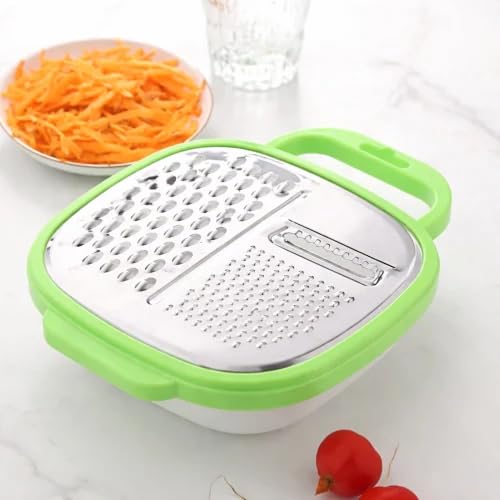 Gion Vegetable Grater With Storage Container & Lid | Multifunction Kitchen Tool For Slicing & Shredding | Stainless Steel With A