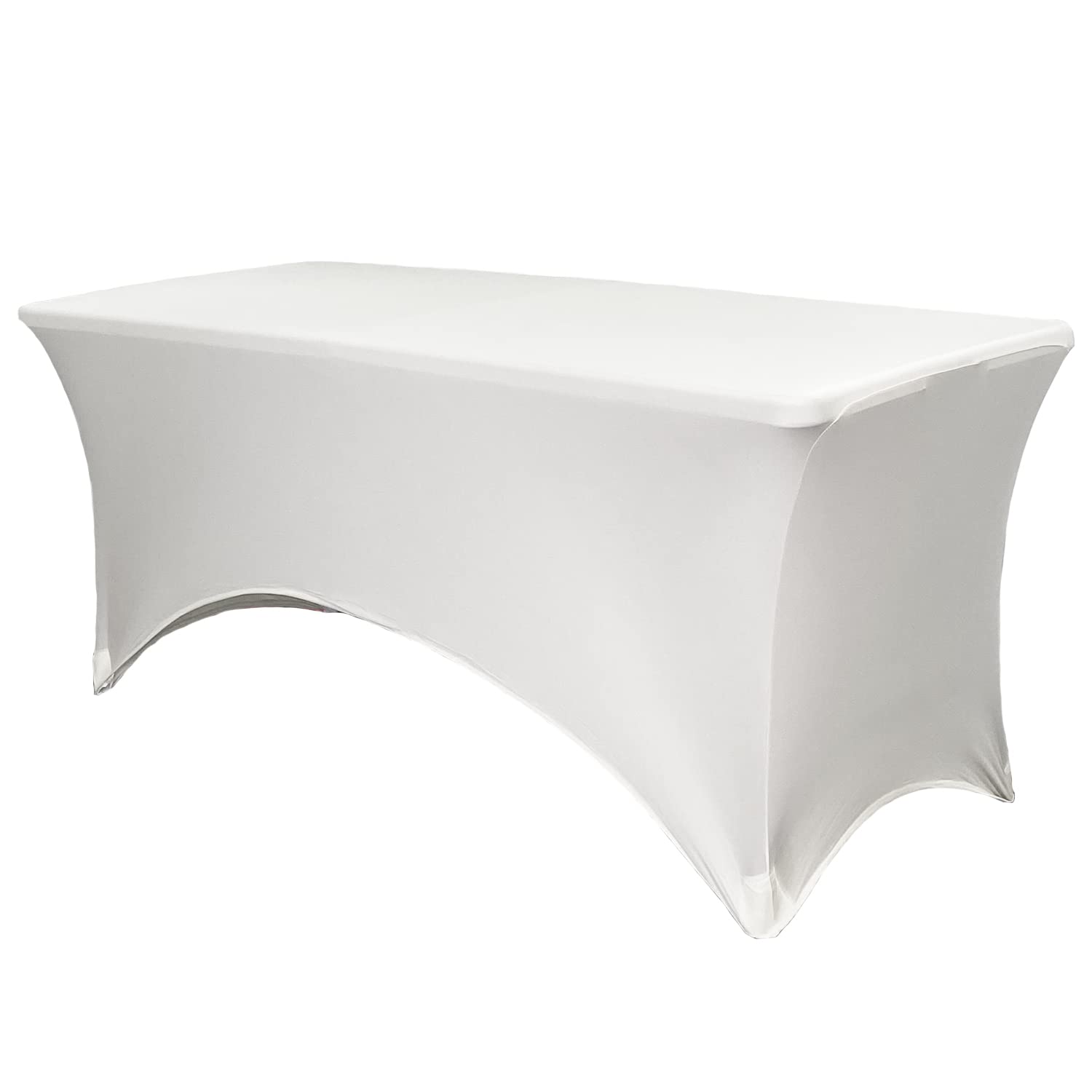 YOUR CHAIR COVERS Rectangular Spandex Table Covers 6ft Fitted Tablecloth - Stretch Elastic Wedding & Patio Decoration (White)