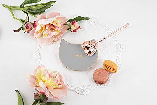 Pinky Up Pawsome Ceramic Trinket Dish, Jewelry Tray, Tea Party Supplies, Coffee Table Accessories, Serveware, 4''X 4'', Gray