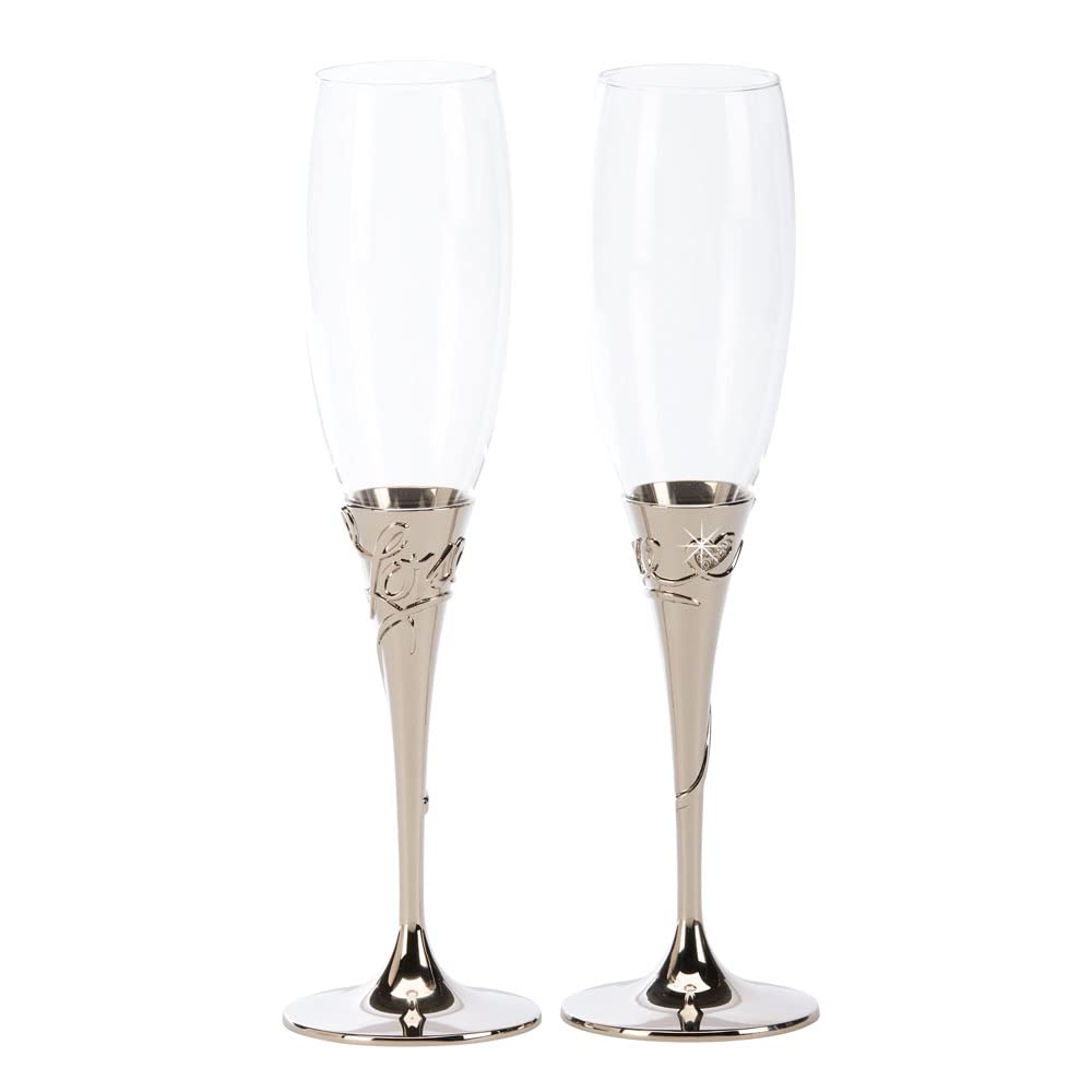 Creative Gifts Love Gold Tone 9.75 X 2 Glass Toasting Flutes; Set Of 2