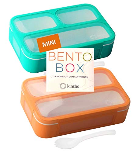 Kinsho Mini Lunch-Box Snack Containers For Kids | Small Bento-Box Portion Container | Leak-Proof Boxes For School Work Travel |