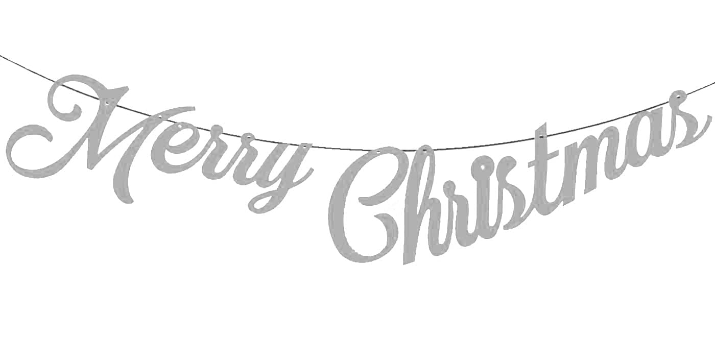 AMFIN Merry Christmas Bunting Banner, Merry Photo Booth Party Props,Decoration, Christmas Holiday Bunting Garlands  Silver
