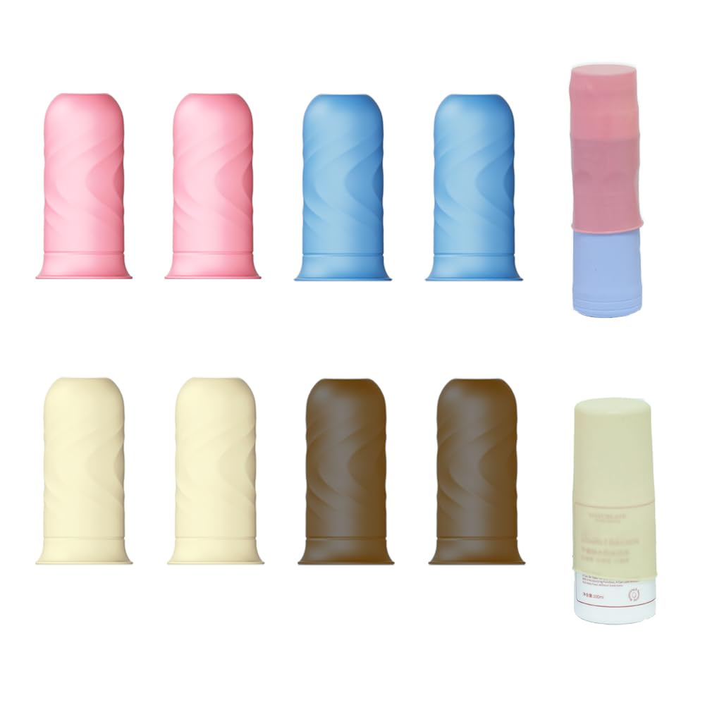 NELSHP Travel Bottle Covers 8 Pack Silicone Travel Size Container Sleeves Stretching Travel Accessories for Shampoo Lotion Conditioner Wash Body Bottles(Blue/Black/White/Pink)