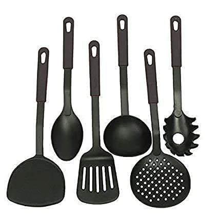 Riviox 6 Piece Kitchen Tool Silicone Spatula, Spoonula And Brush, Heat Resistant And NonStick Cookware Cooking Utensil Set, Bla