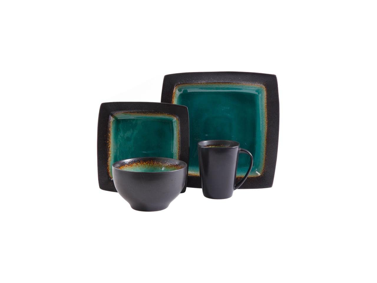 Gibson Reactive Stoneware Ocean Paradise 16 Piece Dinnerware Set, Jade, 91785.16 (93586938M)