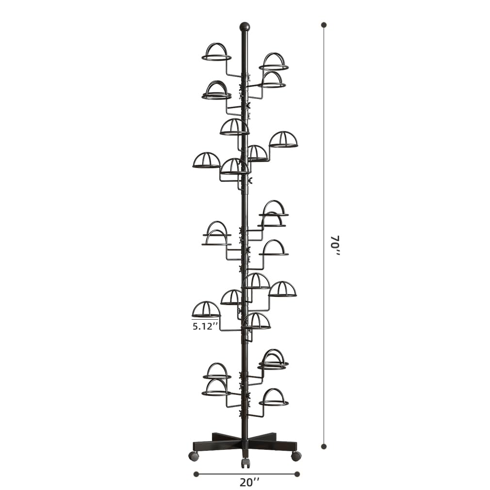 Thick Forest Freestanding Hats Rack Stand Metal Hats Display Stand With 25 Customizable Circular Hooks For Home Or Commercial(Bl