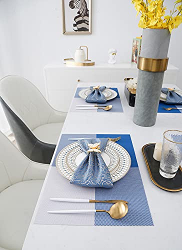 Createshao Pvc Vinyl Red Striped Placemat Woven Placemats Rectangular Place Mat Washable Table Mats (6 Pcs, A2- Blue White Latti
