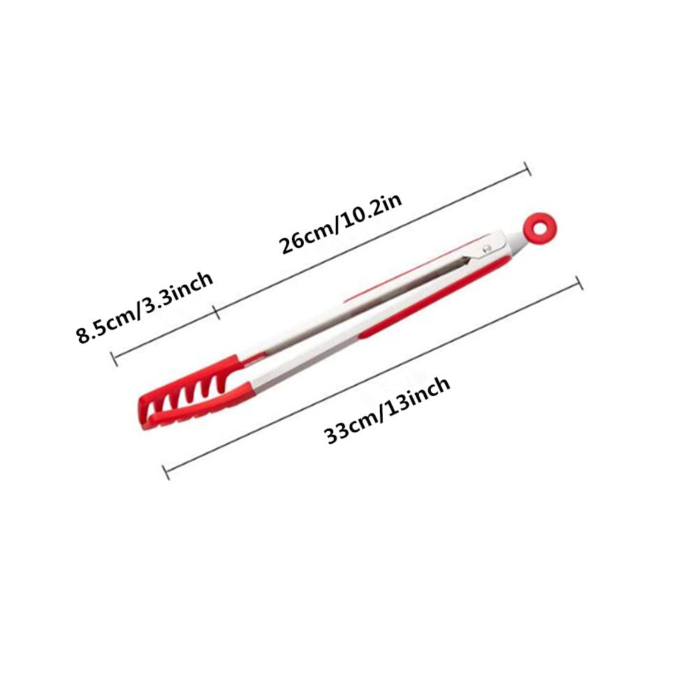 Red Stainless Steel Pasta Tong, Large 13'' Stainless Steel Spaghetti Tongs, Comfortable Grip Design Pasta Server Utensil For Noo
