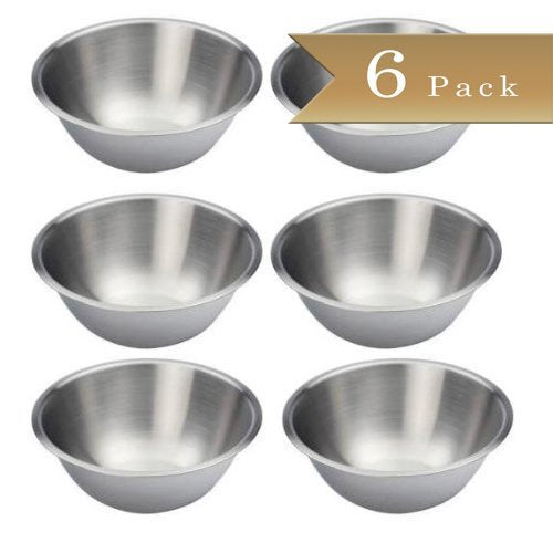 Set Of 6 - Stainless Steel Mixing Bowls - 6.5'' Wide - Flat Bottom And Rim