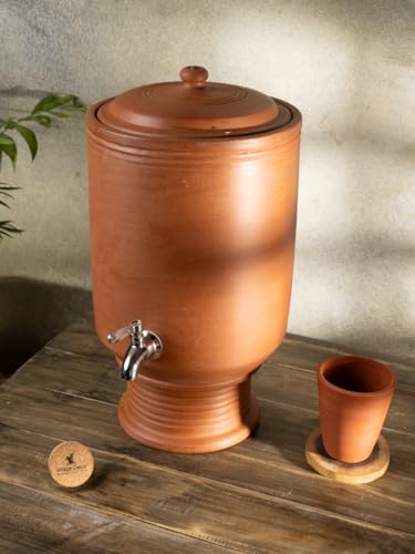 Village Decor Preseasoned Terracotta Water Pot With Free Lid,Stand,Glass And 304 Stainless Steel Tap  7000Ml