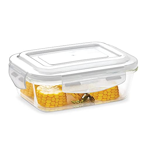 Borosil Klip N Store Glass Storage Container For Kitchen With AirTight Lid, Microwave & Oven Safe, Rectangular, 1040 ml, Clear