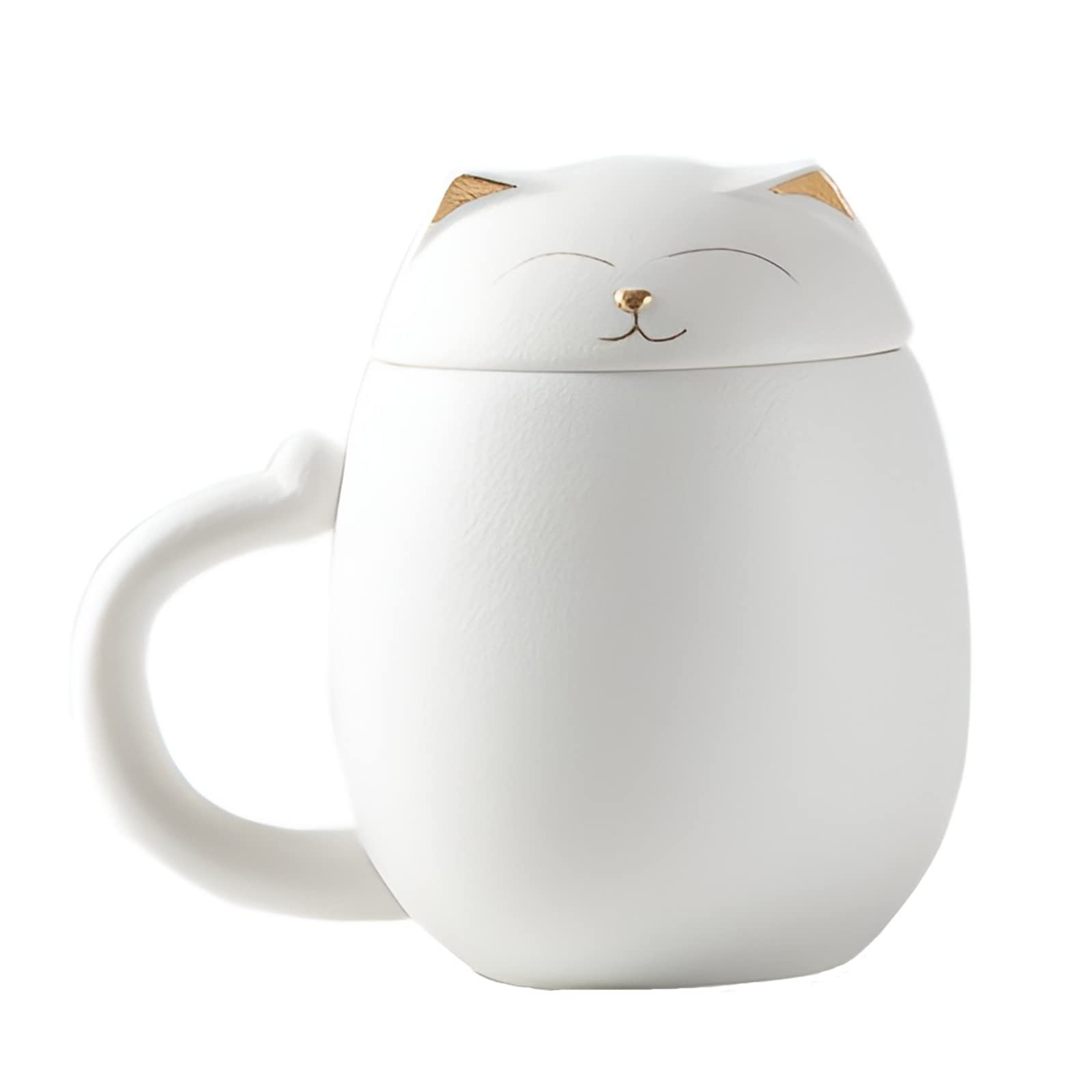 Cat Ceramic Tea Mug with Infuser & Lid Leaf Tea Cup for Home Office(White)