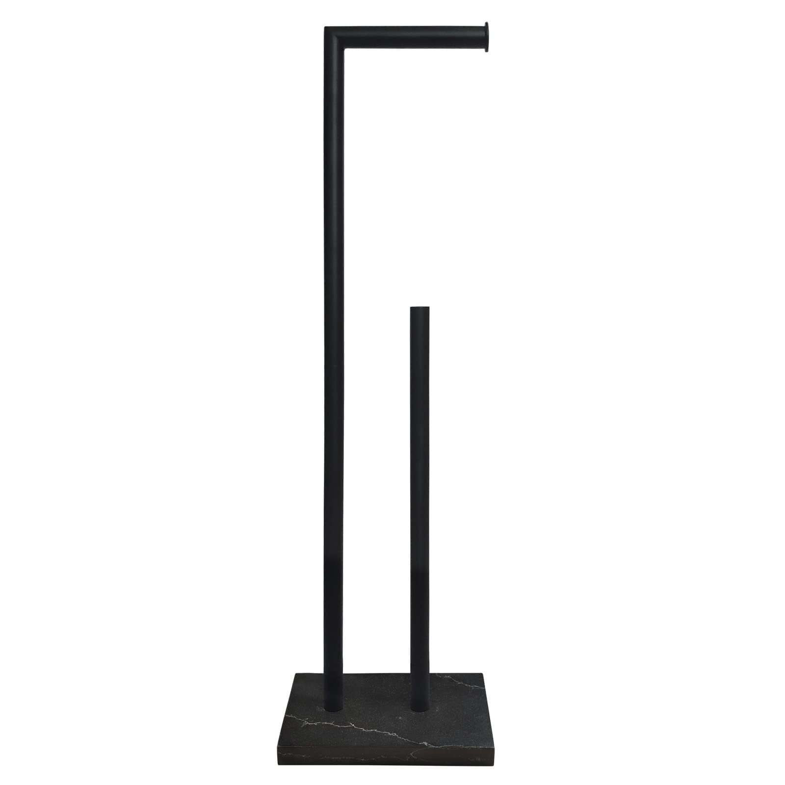 Gzila Free Standing Toilet Paper Holder Stand With Reserve, Heavy Weighted Marble Design Base Sus304 Stainless Steel (Black)
