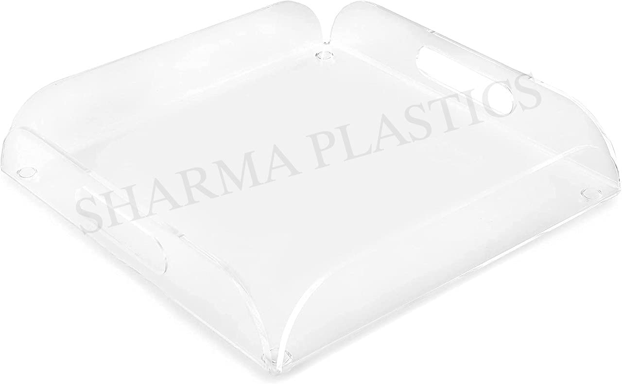 Sharma Plastics Clear Acrylic Serving Tray,Breakfast Tray,Rectangular,Spill Proof,Decorative.For Coffee Table,Kitchen (12 X 12 I