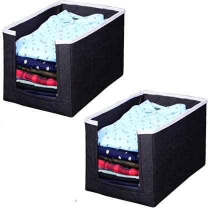 Whitekrafts Non Woven Shirt Stacker/Shirt Organizer Wardrobe Organizer 2 Pcs Combo (Black)