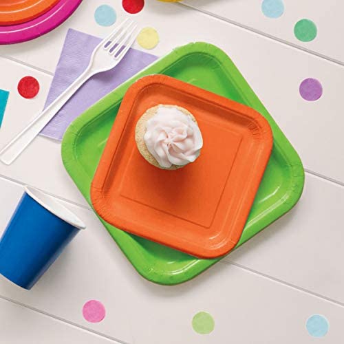 Pumpkin Orange Square Disposable Paper Dessert Plates - 7'', 16 Pieces - Perfect For Parties, Weddings, Holidays & Events