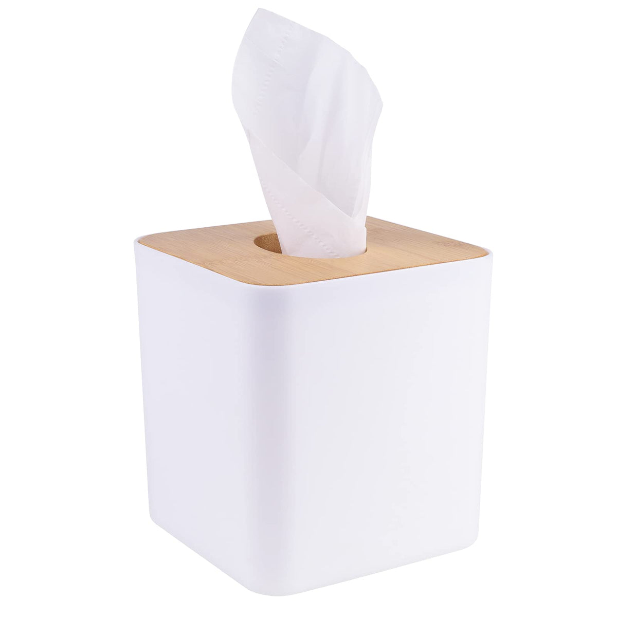 Tissue Box Cover,Tissue Holders,Tissue Box Holder For Bathrooms,Bamboo Cover Plate,Home And Office,5 * 5 * 5.4In (White)