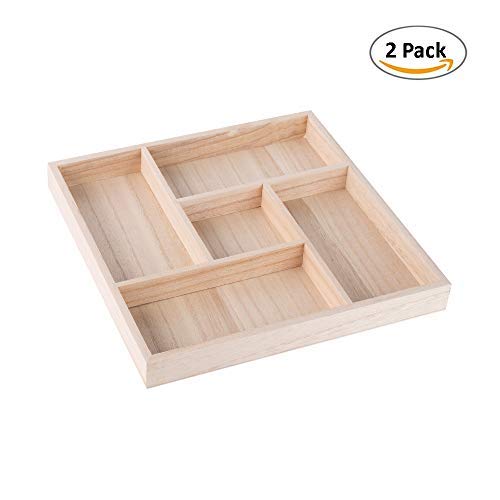 Wooden Tray With 5 Sections - 2 Pack Square Tray Chip And Dip Platter - Divided Serving Tray For Appetizers & Snacks - Veggie Pl