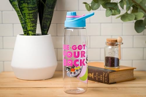 Silver Buffalo Powerpuff Girls We Got Your Back Featuring Bubbles  Buttercup  and Blossom Water Bottle with Screw Lid  28 Ounces