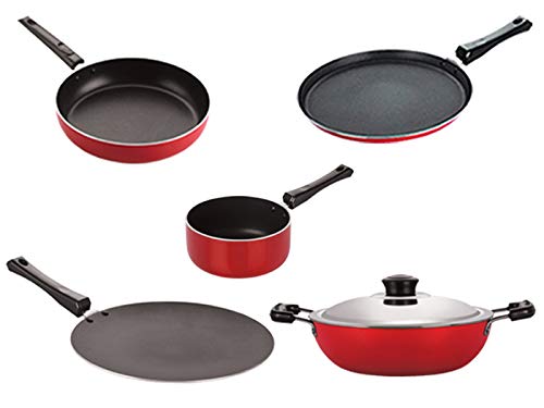 Nirlon Gas Compatible Non Stick Aluminium Cookware Set Of 5 Pieces (26_Ct_Dkdb_Spm_Ft11_Fp12)