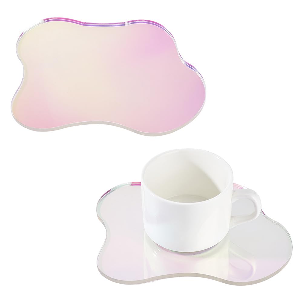 Fingerinspire 2Pcs Cloud Shaped Acrylic Coaster 5.1X6.4Inch Clear Iridescent Irregular Coaster Creative Decorative Plate Coaster