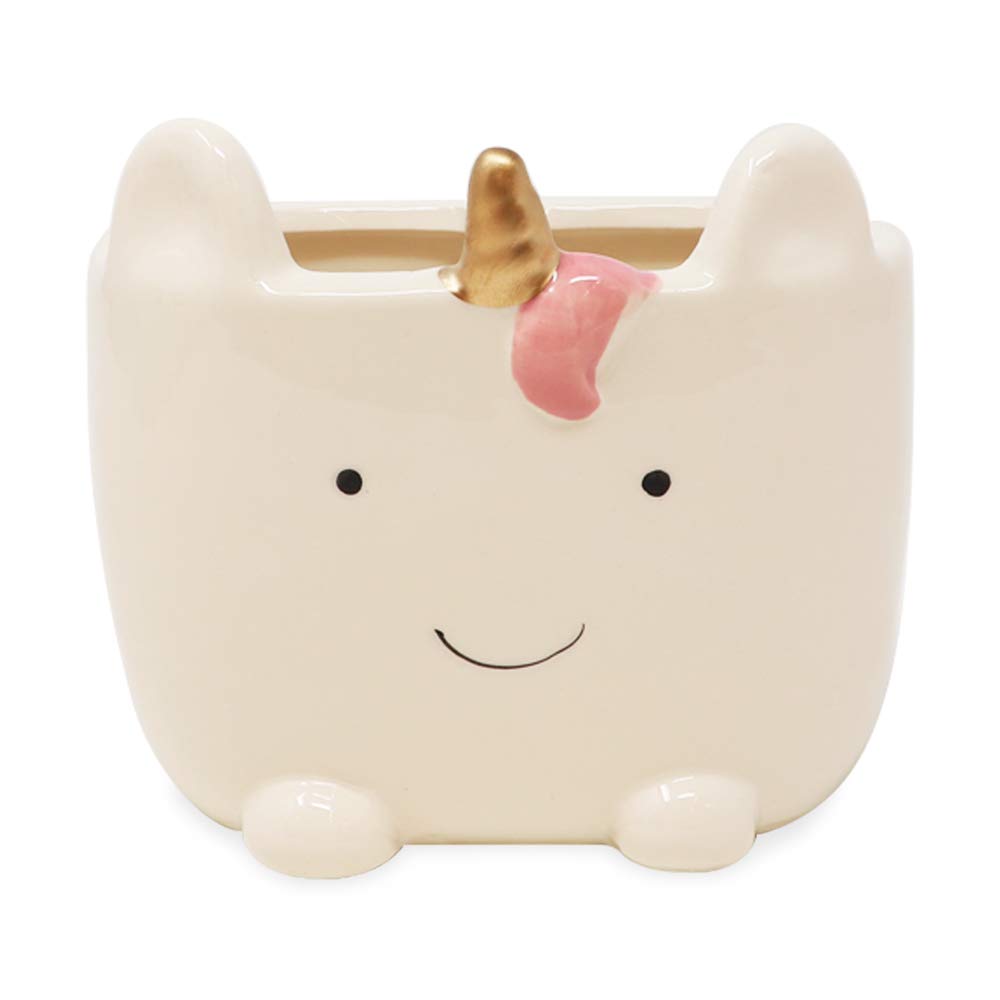 Isaac Jacobs White Ceramic Unicorn Makeup Brush Holder, Multi-Purpose 2-Section Organizer. Bathroom, Kitchen, Bedroom, Office D