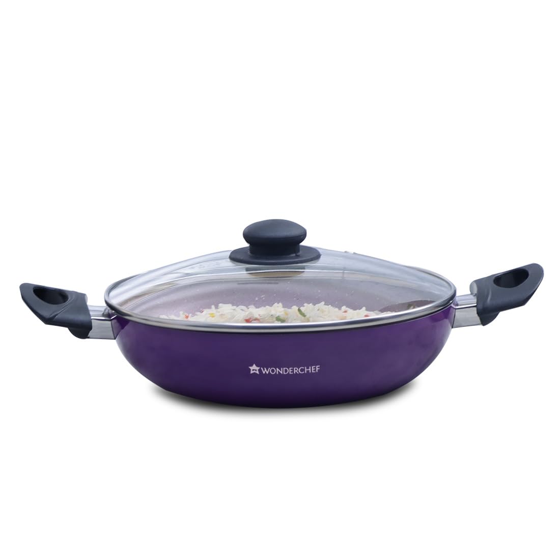 Wonderchef Valencia NonStick Kadhai With Glass Lid | Cool Touch Bakelite Handles | Pure Grade Aluminium| Pfoa Free|2 Litres Cap