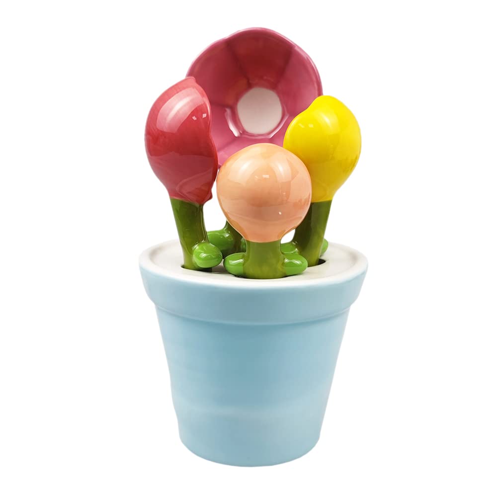 Sizikato 4Pcs Porcelain Measuring Spoons With Base, Cute Flower Shape