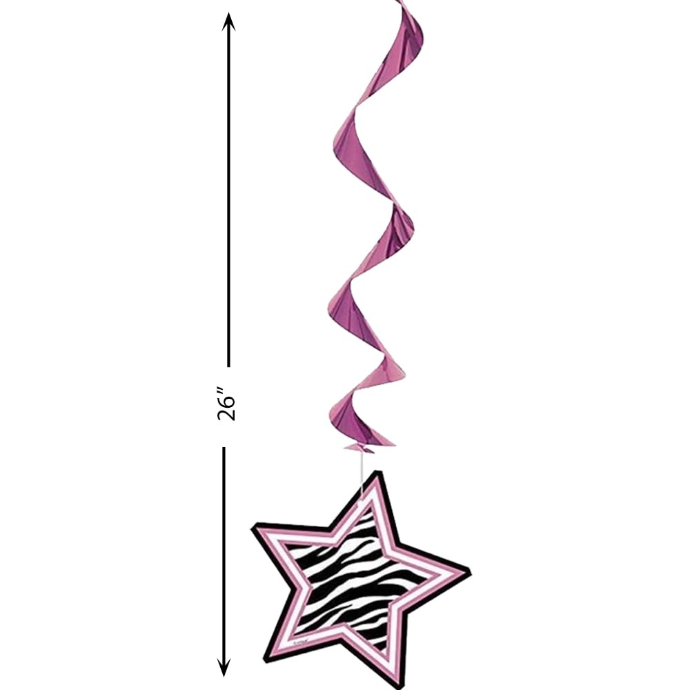 Zebra Passion Pink Hanging Swirl Hanging Decorations (26'', 3Ct) - Eye-Catching Pink Foil & Paper Party Decor - Ideal For Birthd