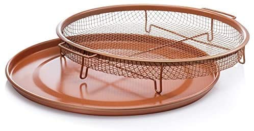 Gotham Steel 2 Piece Set Round Copper Air Fry Crisper Tray, Pizza & Baking Pan, Durable Non-Stick, Scratchproof, Dishwasher Safe