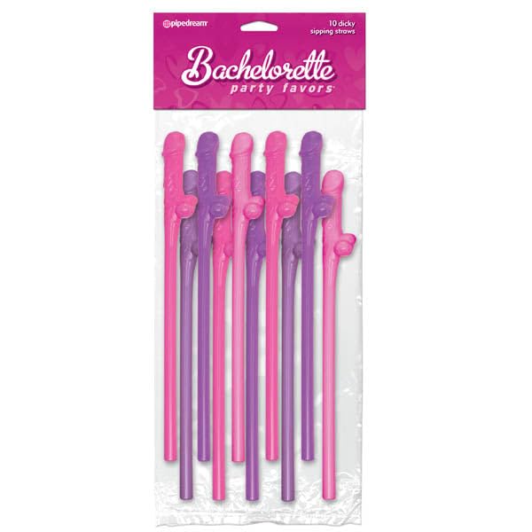 Bachelorette Party Favors 10 Dicky Sipping Straws - Pink & Purple