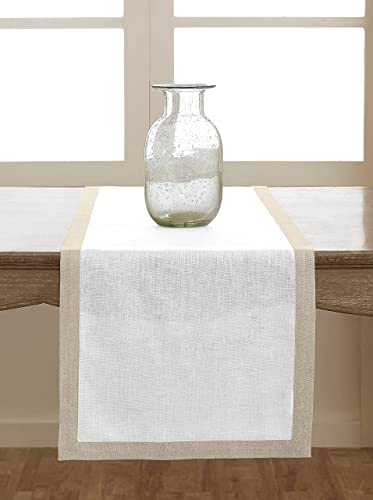 Solino Home Linen Table Runner - Natural And White 14 X 108 Inch - 100% Pure Linen Classic Table Runner For Spring, Summer, Fath