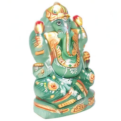 Gemtub Handcrafted And Hand Painted Natural Green Aventurine Ganesha Idol Ganesh Ji Murti For Home And Gifting Purpose Size 3 In