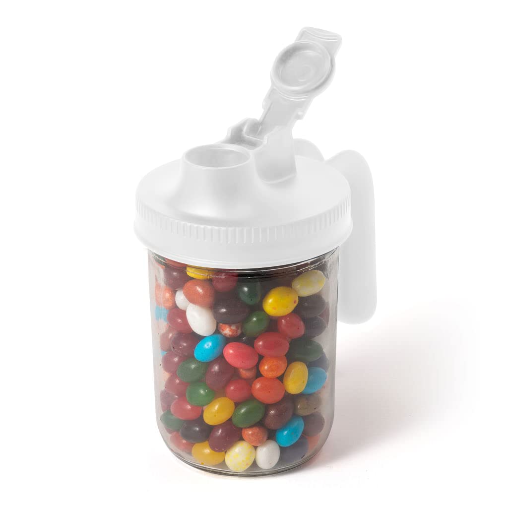 Jarware 82690 White Spout Mason Jar Lid With Handle, Wide Mouth, Set Of 2