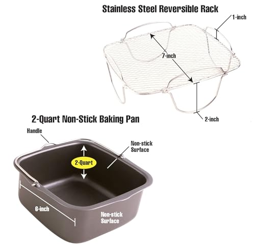Nuwave 3Qt Brio Digital Air Fryer Accessory Kit - Includes Stainless Steel Baking Pan, Reversible Cooking Rack & Grill Pan, Comp