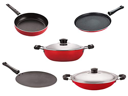 Nirlon NonToxic Oil Free Non Stick Cookware Essential Gift Set Of 5 Pieces With Bakelite Handle(26_Ct_Dkdm_Ch_Ft11_Fp12)