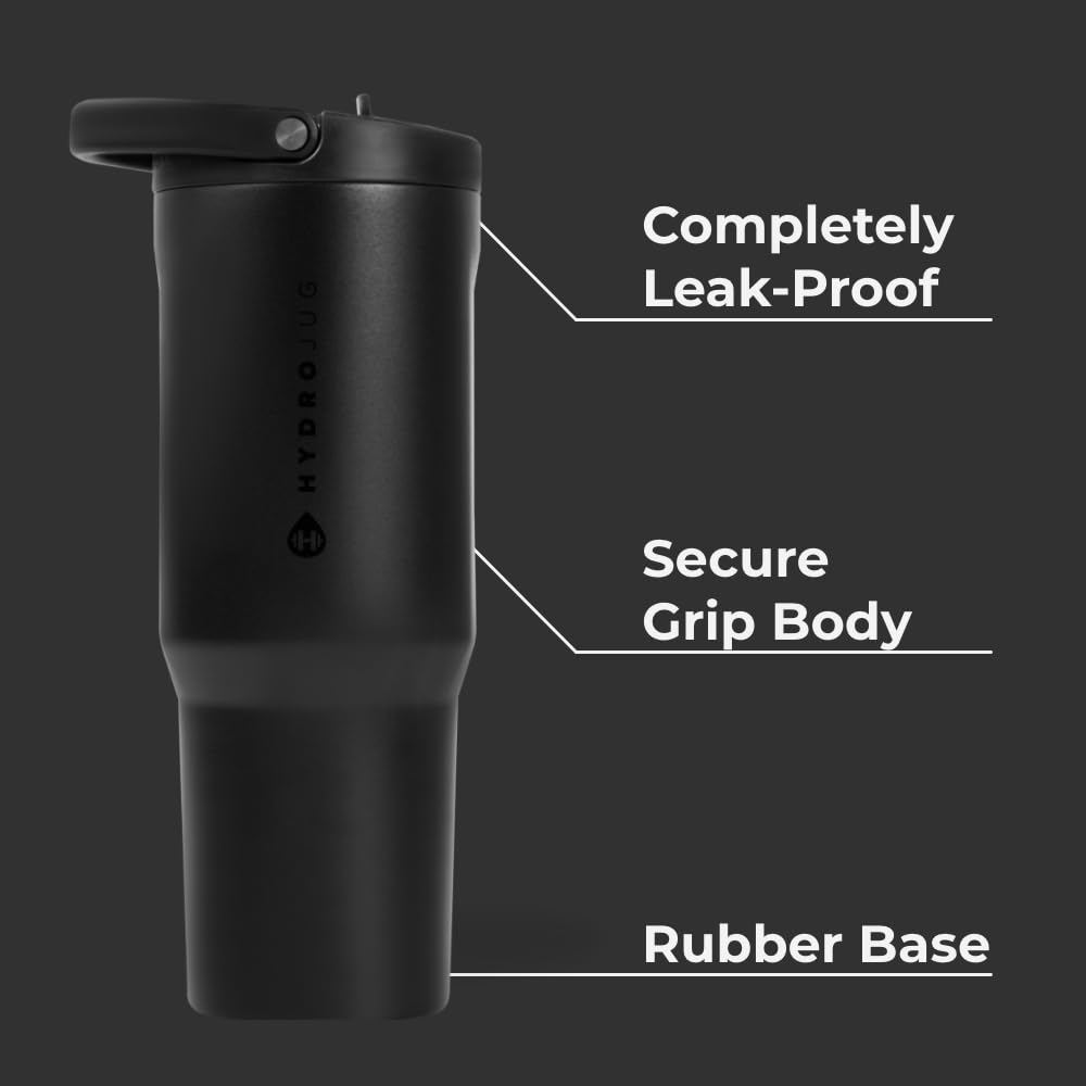 HydroJug Sport - Stainless Steel Tumbler with Straw, Vacuum Insulated, 40oz Leakproof Water Bottle, Ergonomic Design, Reusable,
