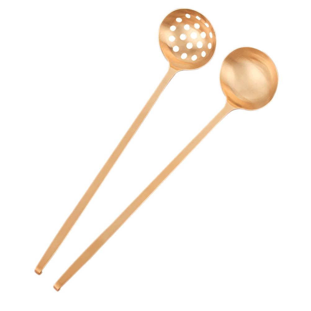 CIYODO Soup Ladle and Colander Set 11.14 in Extended Handle Serving Utensils for Hot Pot Buffet and Communal Meals Ergonomic Gri