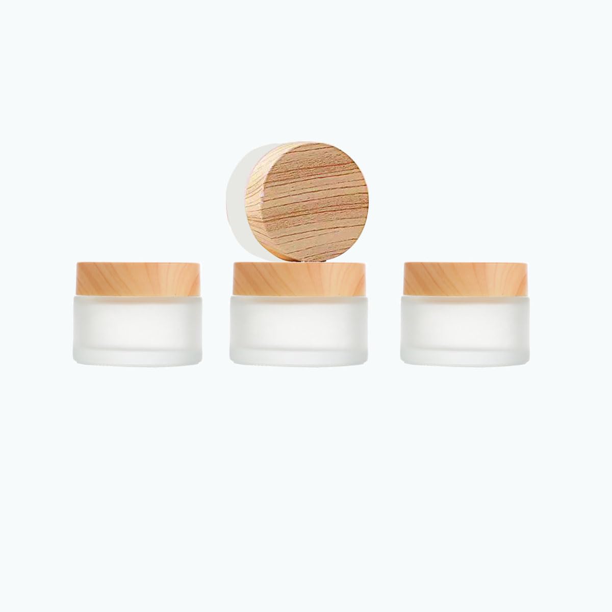 4 Pack 30G Frosted Glass Cream Jars 1 Oz Empty Sample Jars With Wood Grain Lids Cosmetic Containers For Lotion, Cream, Lip Balm,