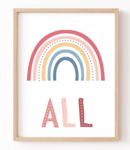 Kids Wall Art, Playroom Wall Poster, Rainbow And Sunshine Retro Wall Art, Play All Day (Set Of 3) - Unframed - Nursery, Kids Roo