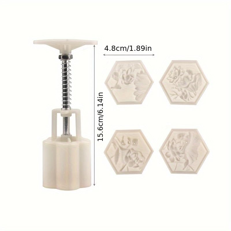 Chinese Flower Moon Cake Press Mold, Hand Pressed Mooncake Dessert Diy, Moon Cake Puff Pastry 1 Mold With 4 Stamps For Various H