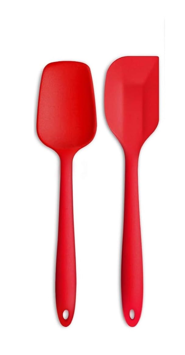 Baskety Silicone NonStick Heat Resistant Spatula Multi Purpose Tools For Kitchen Cooking Set Of 2 Red Spatula Spoon Small 20.6C