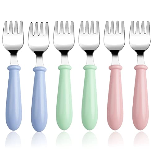 6 Pieces Toddler Forks Baby Forks for Self Feeding, Kids Forks with Round Handle, Stainless Steel Toddler Utensils Children's Sa