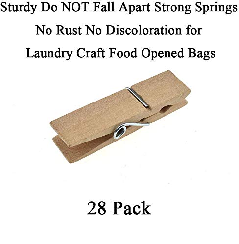 Hahiyo Wooden Clothes Pins Clothespins Extra Wide Do Not Fall Apart 2.83 Inches Length 28 Pack Sturdy Strong Springs No Rust No